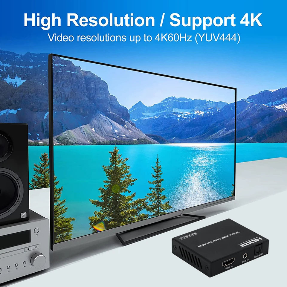 HDMI Audio Embedder Inseritore – Ingresso Digitale Ottico TOSLINK E Analogico 3.5mm, Supporto 4K60Hz HDR HDCP2.2 – Sostituzione Audio