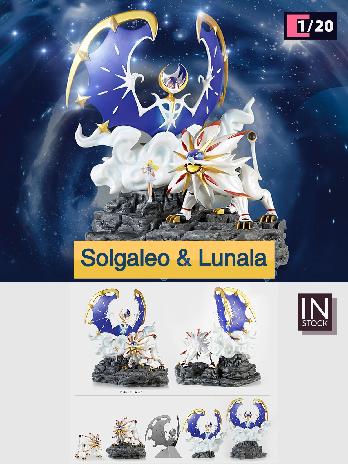 1/20 Scale World Zukan Solgaleo & Lunala - Pokemon Resin Statue