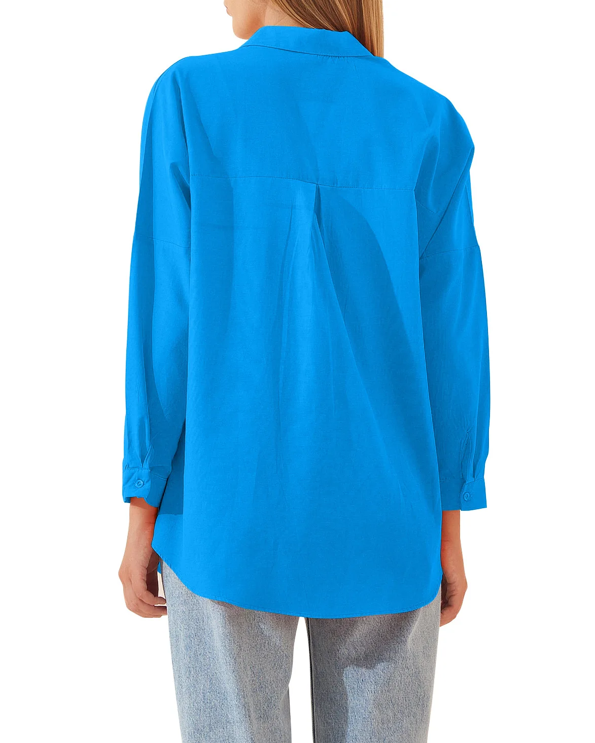 Womens Clothing V-neck Solid Button Long Sleeve Casual Blouse