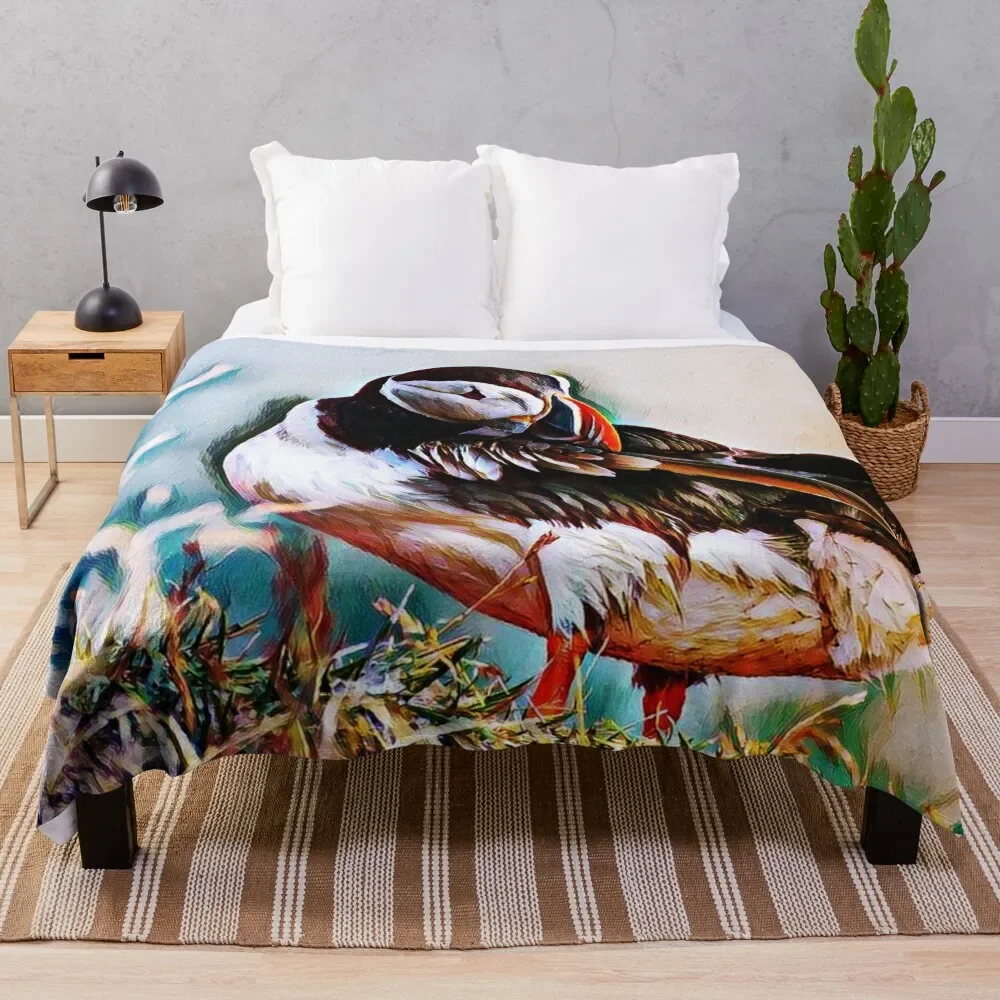 Puffin Bird Abstract Painting Art Design Throw Blanket Quilt Thermal Blankets