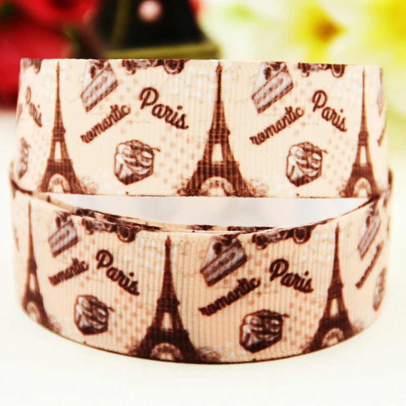 

22mm 25mm 38mm 75mm the Eiffel Tower Cartoon printed Grosgrain Ribbon party decoration 10 Yards X-03085