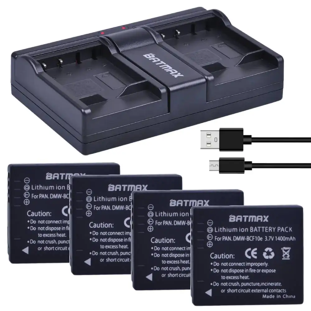 DMW-BCF10 BCF10E BCF10PP (2 pezzi) Batteria di ricambio ricaricabile e doppio caricatore compatibile con fotocamera Panasonic DMC-FH3, DMC-FT4, DMC-TS3, DMC-FH20, DMC-FX60, CGA-S106B, ecc