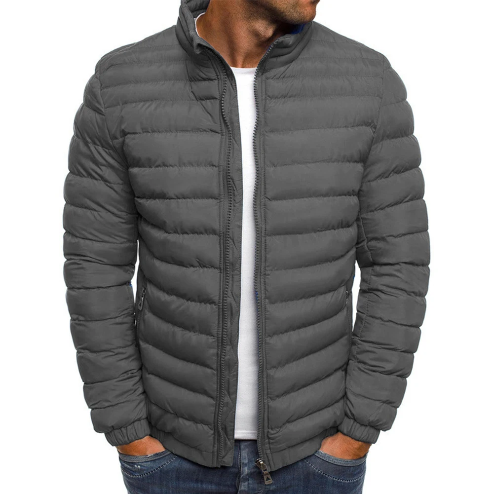 Description Picture 5 of itemMens Winter Warm Stand Collar Puffer Zip Up Jacket Quilted Padded Coat Outwear Autumn Winter Parkas Solid Color