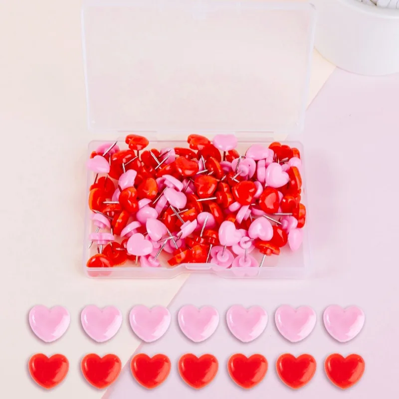 50-Piece Pink Heart-Shaped Push Pin Set