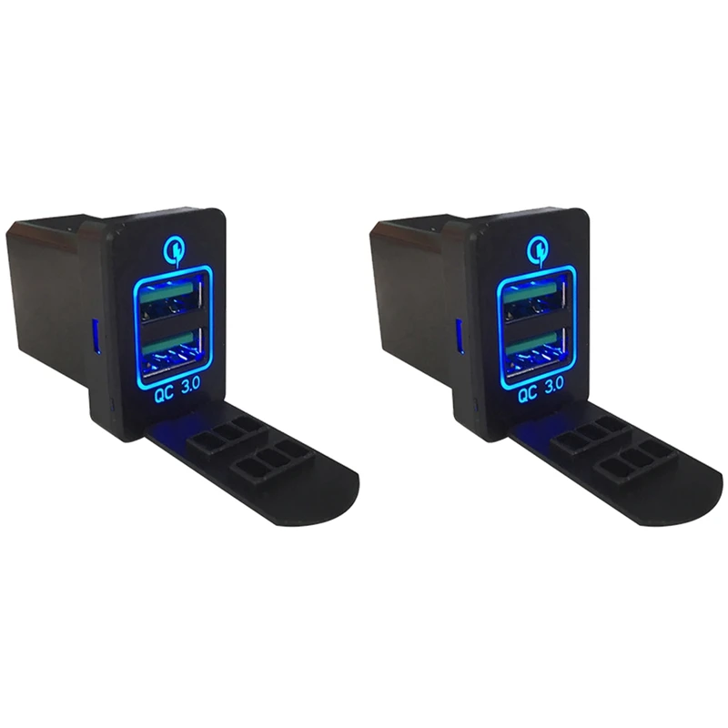 

2X Car Quick Charge 3 Charging Ports Charger Dual USB Adapter For Mitsubishi Outlander 3 2018 2019 Blue Light