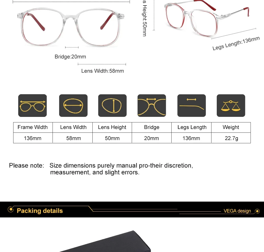 VEGA Eyewear Oval Transparent Glasses Frame Fashionable Leopard Spectacle Frame Eyeglass Frames for Women Mens VG251 (8)