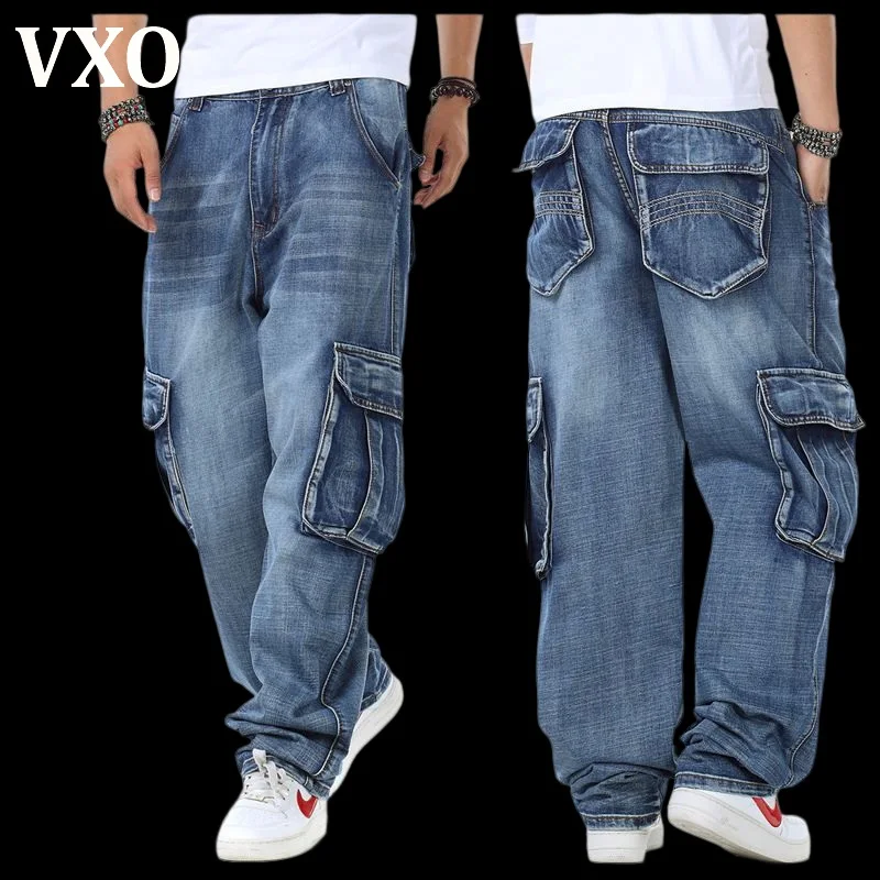 Men-Jeans-Baggy-Denim-Pants-Multi-Pockets-Skateboard-Cargo-Jeans-For ...