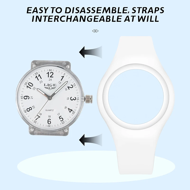 LIGE Fashion Lady WaterproofWatches Casual White Digital Simple Women Quartz Watch Sport Silicone Strap Ladies Clock Wristwatch