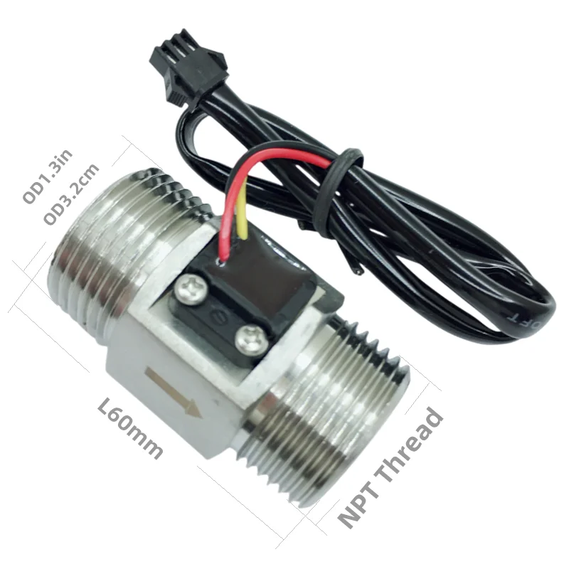 NPT1" Water Flow Meter 24V /3V-18V NPN Pulse Hall Sensor