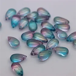 Colorful Waterdrop Glass Beads for Jewelry Making and Crafts - 50PCS Set (Blue Purple Gold)
