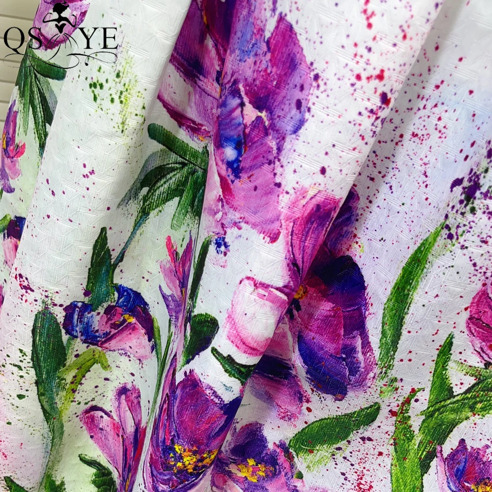 Purple Flower White A line Overskirt Skirt Colorful Heavy