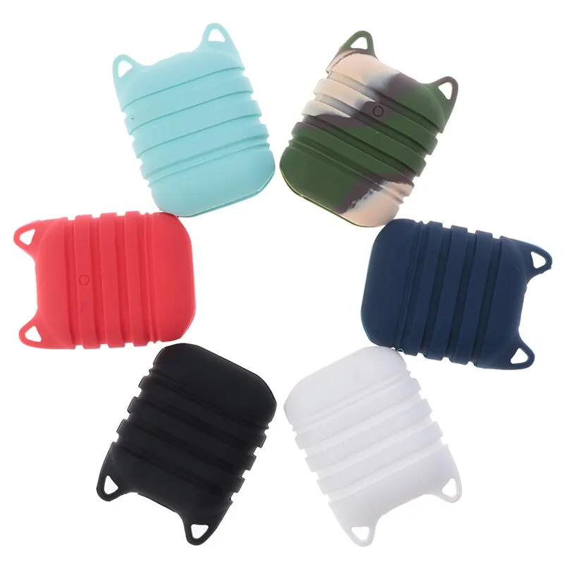 Camouflage Case Army Silicone Shockproof Protector Cover Carabiner For Airpods Case i10 i12 TWS Bluetooth Luminous Protector