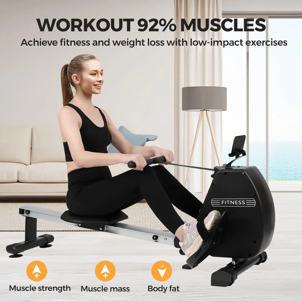 Machines for Home, Foldable Rowing Magnetic, Compact Fitness Equipment with Quiet Resistance 8 Levels, 300 lbs Weig