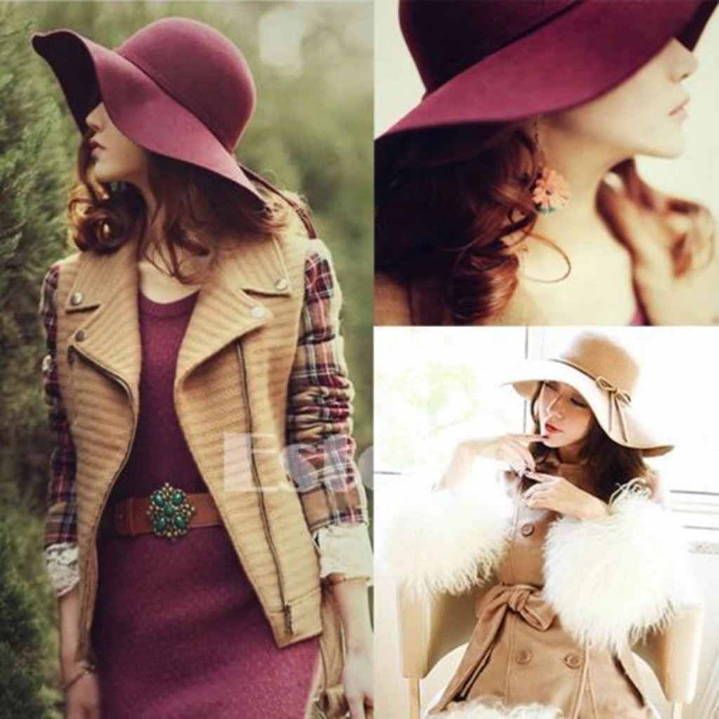 Combhasaki Women's Y2K Vintage Wide Brimmed Dome Hat, Foldable Retro Floppy Fedora Hat, Casual Felt Bowler Sun Cap