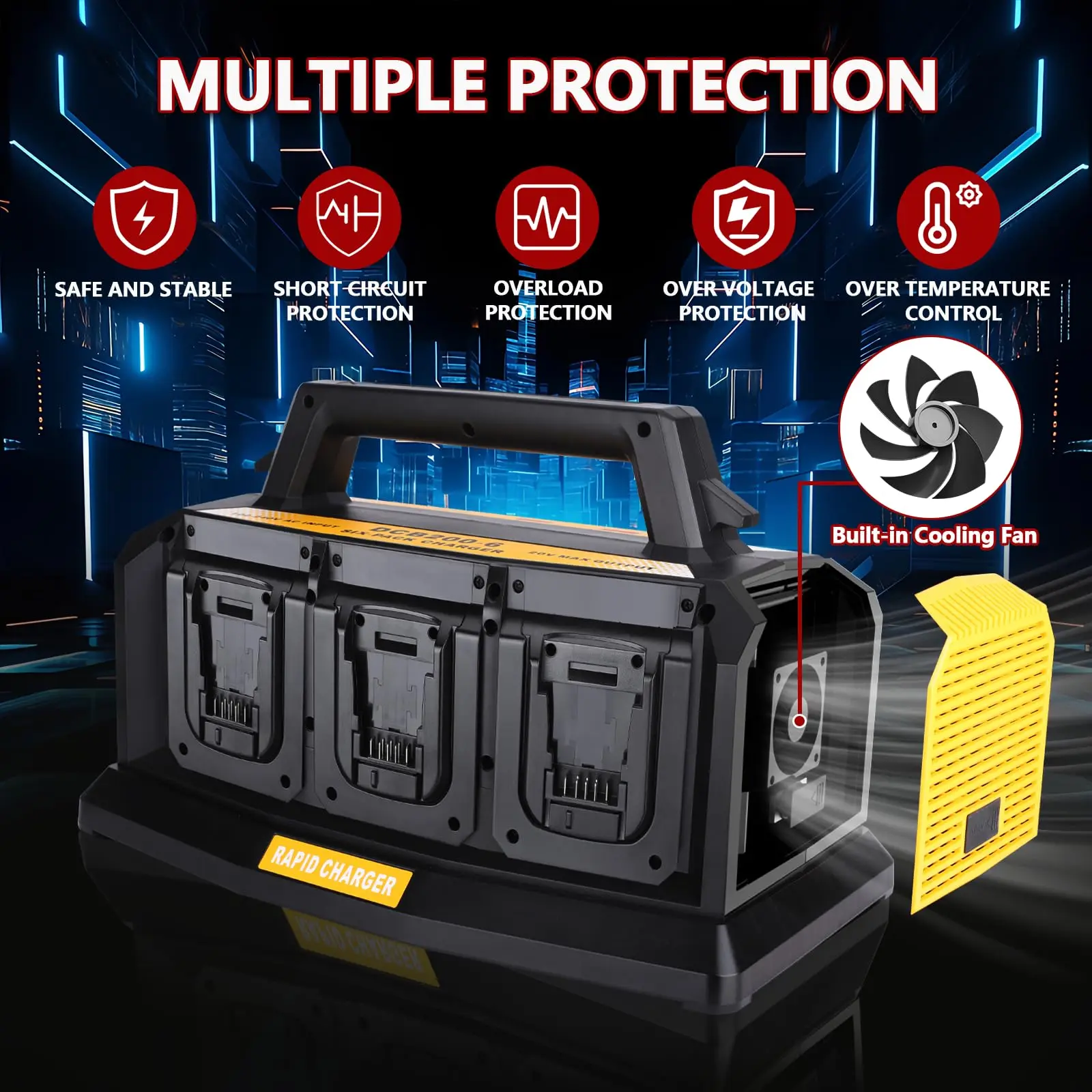 Beytvyow Super Battery Charger for Dewalt 20V Battery 6-Ports Simultaneous Rapid