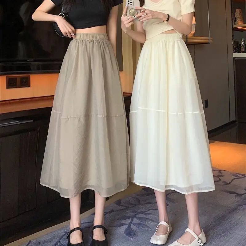 

Women Mesh Petal Mid-length Ruffles Mesh Pleated Skirts Elegant High-waisted Fairy A-line Long Tulle Casua All-Match Skirts Q30