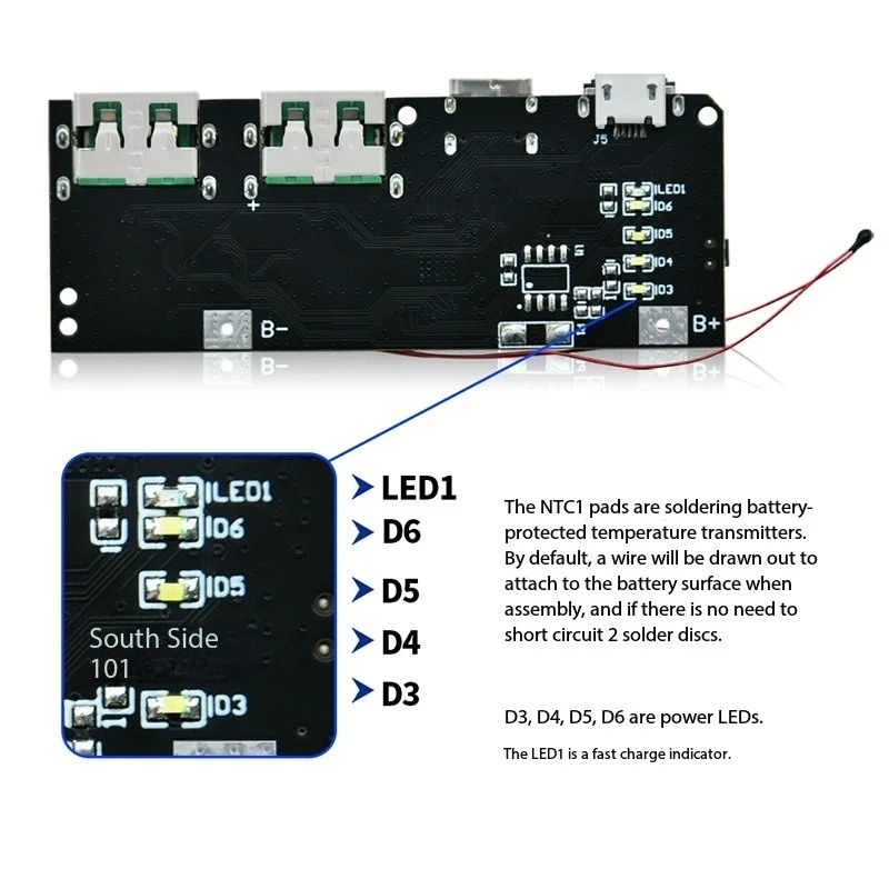 고속 충전 파워 뱅크 모듈 22.5W 5포트 QC4 PD3.0 양방향 퀵차지 모바일 전원 공급 회로 기판