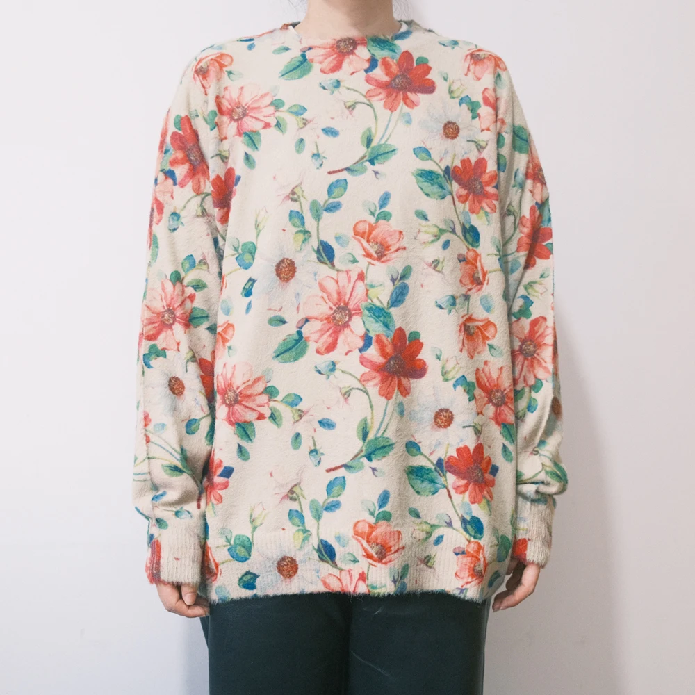 

Свитера с цветочным принтом, модная одежда, Женские Повседневные свитера, дамские винтажные свободные женские вязаные пушистые пуловеры, топы