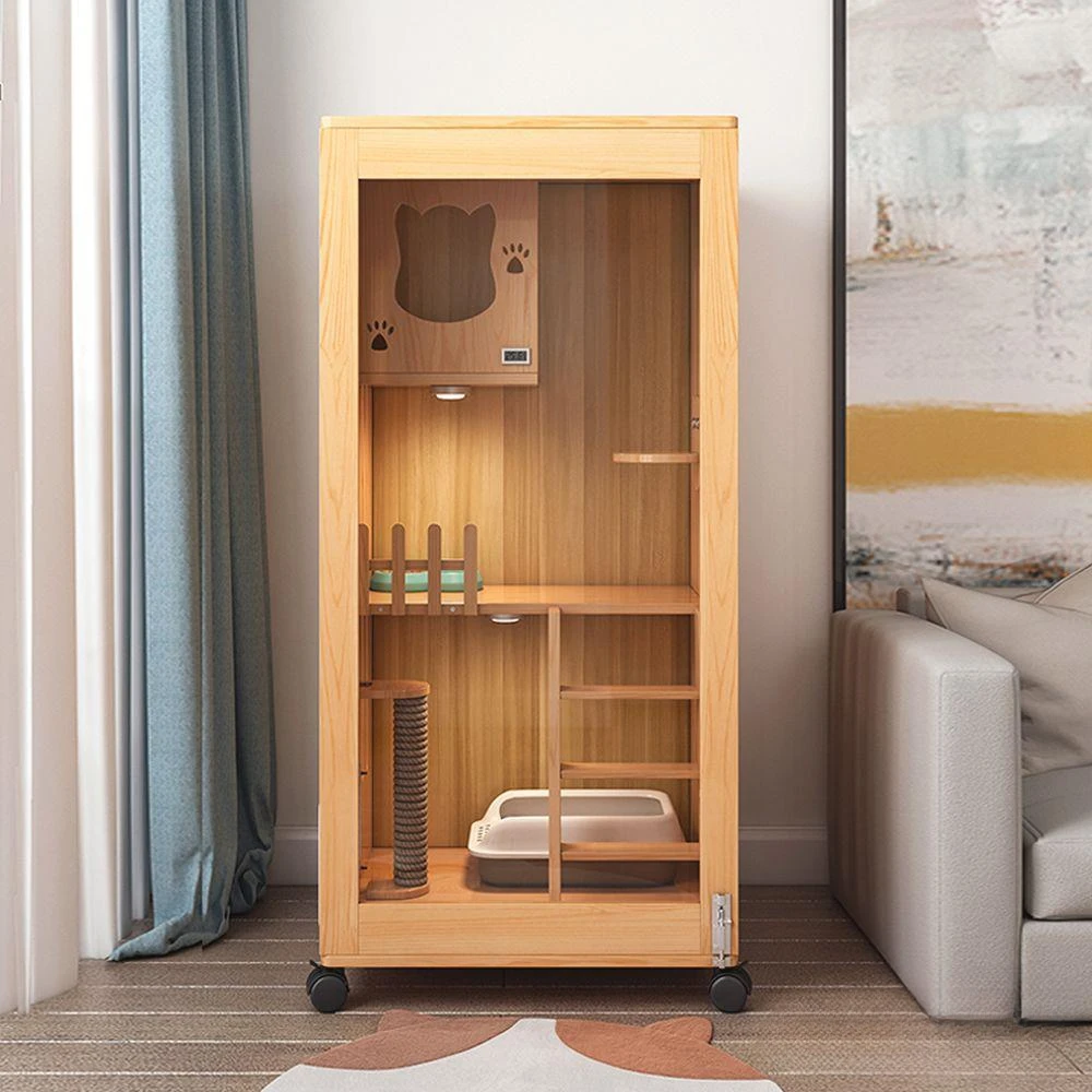 

Solid wood cat villa cat cage household ct nest double cat house indoor at house closed ct cabinet