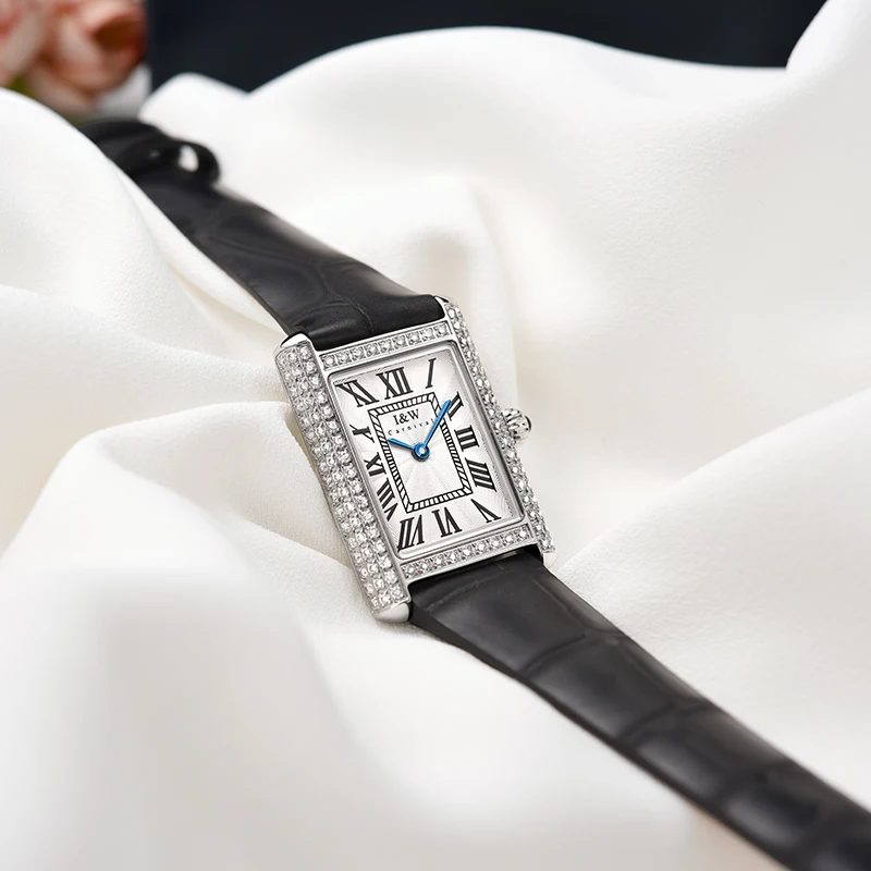 Schweiz KARNEVAL Retro Damen Uhr Schlanke Quadratische Quarz Uhren Frauen 2024 Diamant Lünette Leder Band Wasserdicht Montre Femme_voghion.com