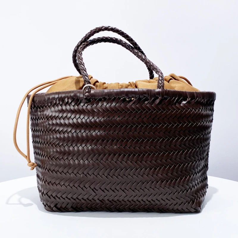 

Handwoven Tote Bag Women New Leisure Vegetable Basket Handbag With Drawstring Inner Bag Large Capacity Designer Shoulder Bags