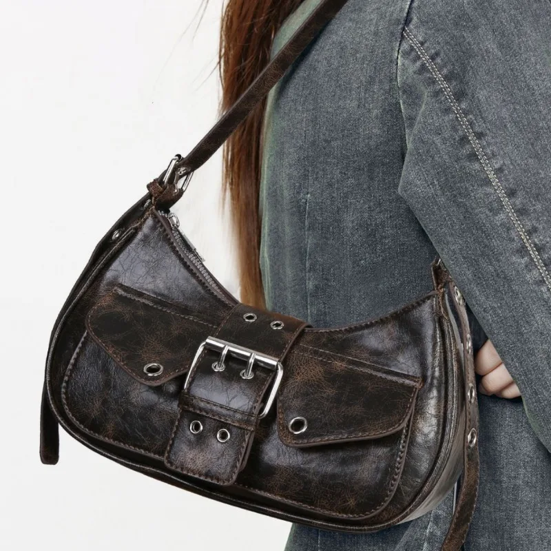 

Underarm Bag Female 2024 New High-grade Commuter Bag Retro Hand Bill of Lading Shoulder Motorcycle Bag