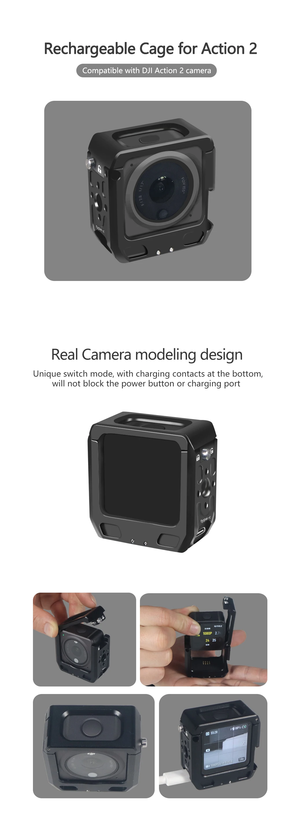 Magnetic Action Camera Cage For Action 2 Dual-screen Full Cage w/ Cold Shoe Mou