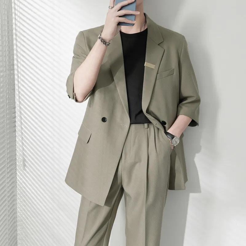 Autumn Men's Clothing Business Leisure Suit Jacket Set Streetwear Korean Popular Clothes Slim Pants Suit