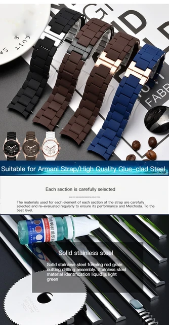 Silicone Rubber Watchband steel in Rubber for Armani AR5890