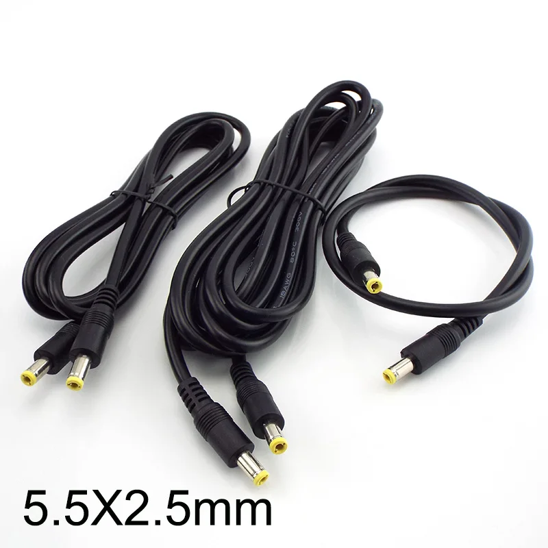 Description Picture 2 of item12V 5.5MM X2.5mm Plug Power cable connector 0.5m 1.5M 3m DC male to male Cord Adapter Extension wire for pc laptop power supply