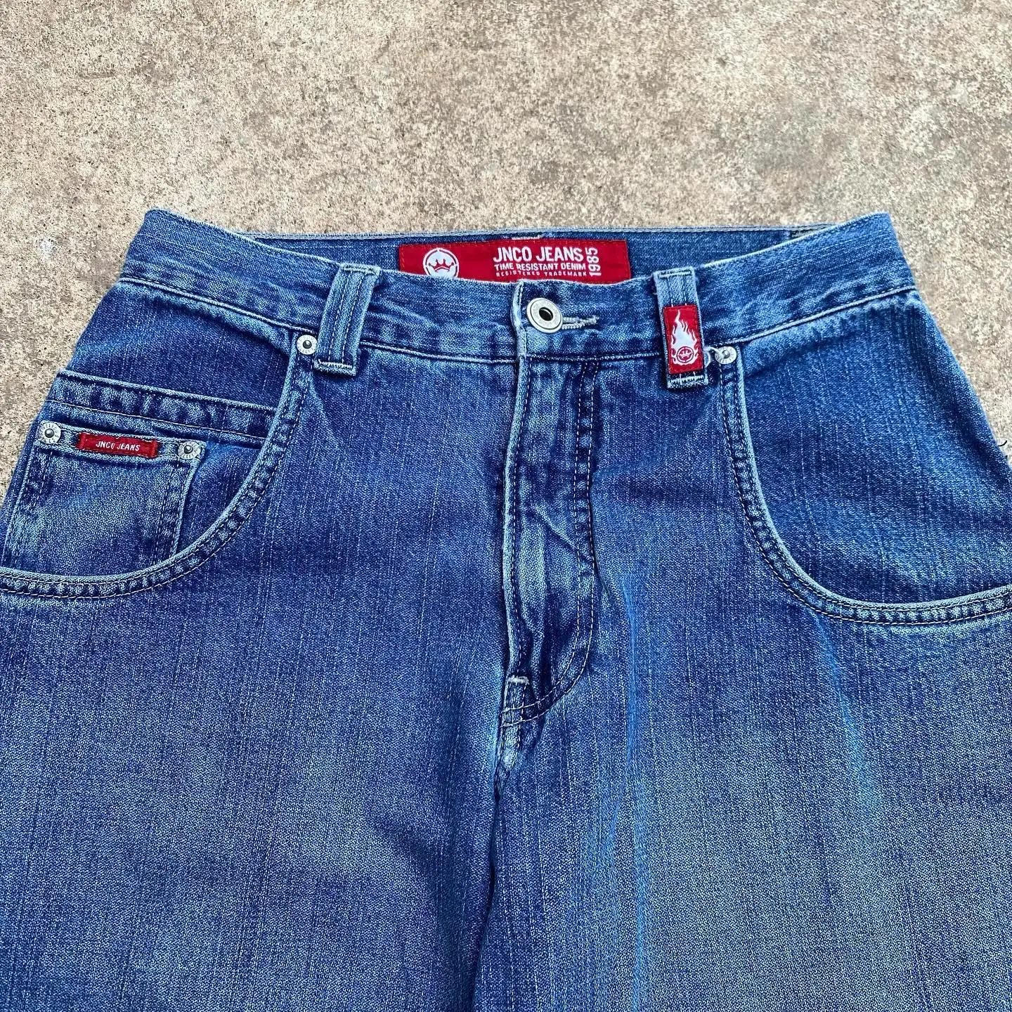 JNCO Y2K 청바지, 힙합 레트로 해골 그래픽, 레트로 블루, 헐렁한 청바지, 하이웨이스트 와이드 레그 바지, 스트리트웨어, 남녀공용, 신제품
