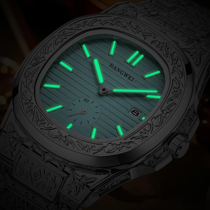 BANGWEI 2025 New Luxury Men's Quartz Wristwatch Sports Square Chronograph Clock Male Fashion Waterproof Luminous Watches For Men