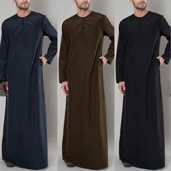 Islamic Arabic Muslim Kaftan Men Long Sleeve Zipper Loose Abaya Robes Saudi Arabia Dubai Jubba Thobe Men Clothes 2024
