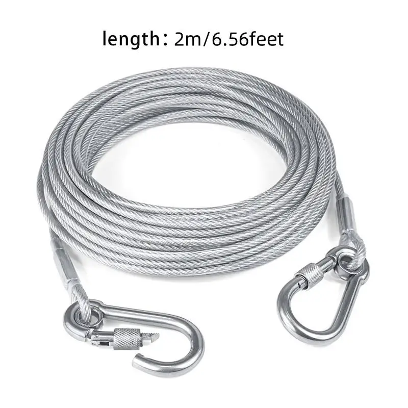 Dual-Headed Dog Tie-Out Cable Leash with Anti-Rust Metal Buckle and Training Collar