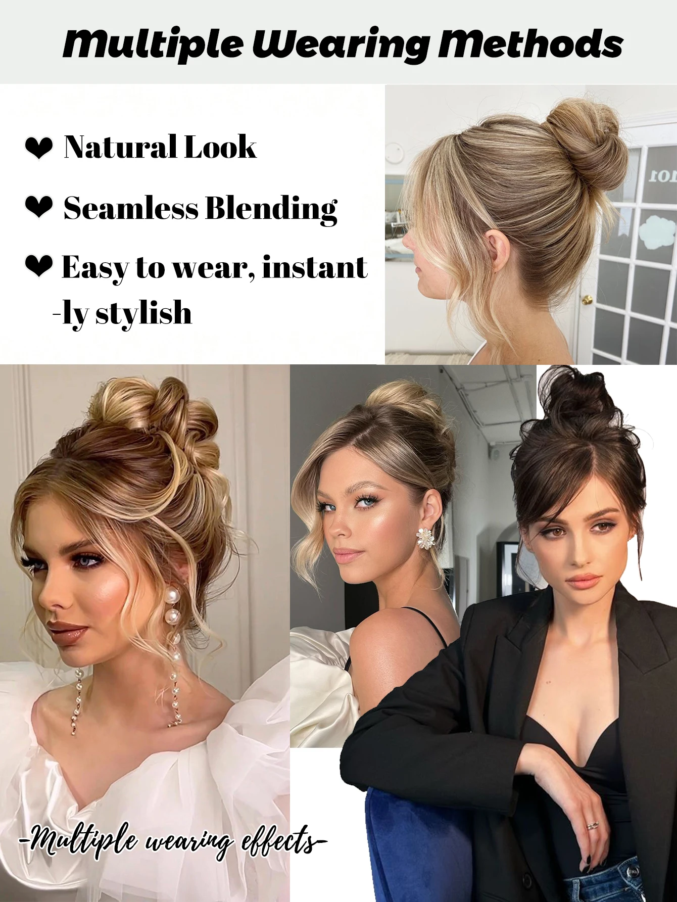 Synthetic Hair Bun Wig with Elastic Clips for Women