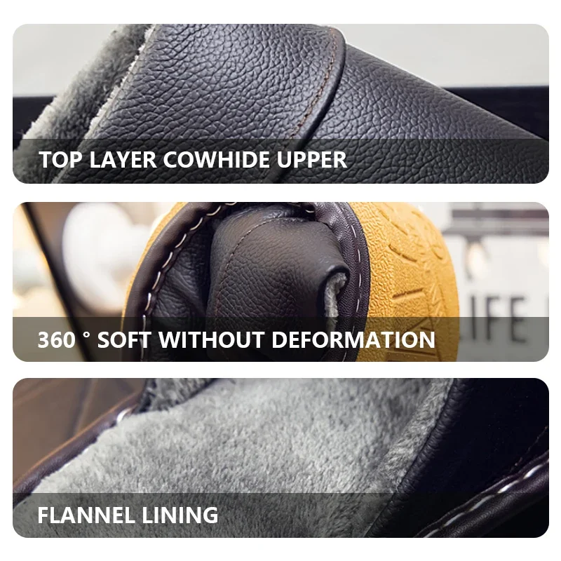 Genuine Leather Thermal Insulation for Home Use Cowhide Cotton Slippers Autumn Winter Men Women's Indoor Anti-skid Waterproof
