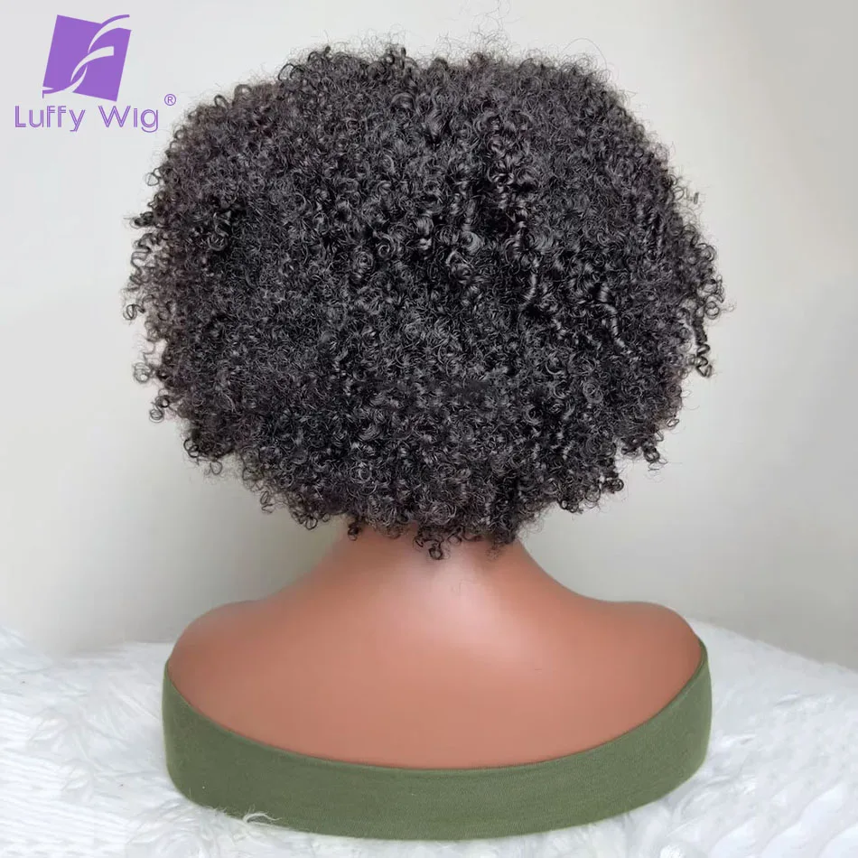 세련된 곱슬 숏밥 가발 (앞머리 포함) 200% 밀도 실크 스칼프 탑 풀 머신 메이드 글루리스 가발 브라질 레미 헤어 여성용