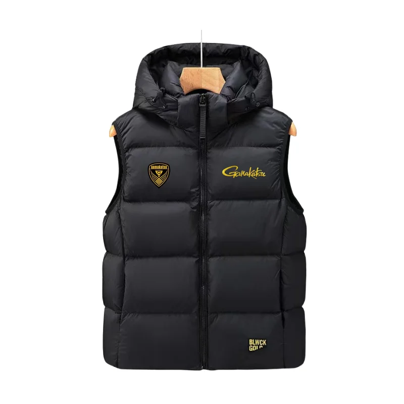 New Men's Fishing Coat Winter Outdoor Thickened Warmth Hooded Down jacket Cotton Zipper Sleeveless Tank Top Hat Detachable