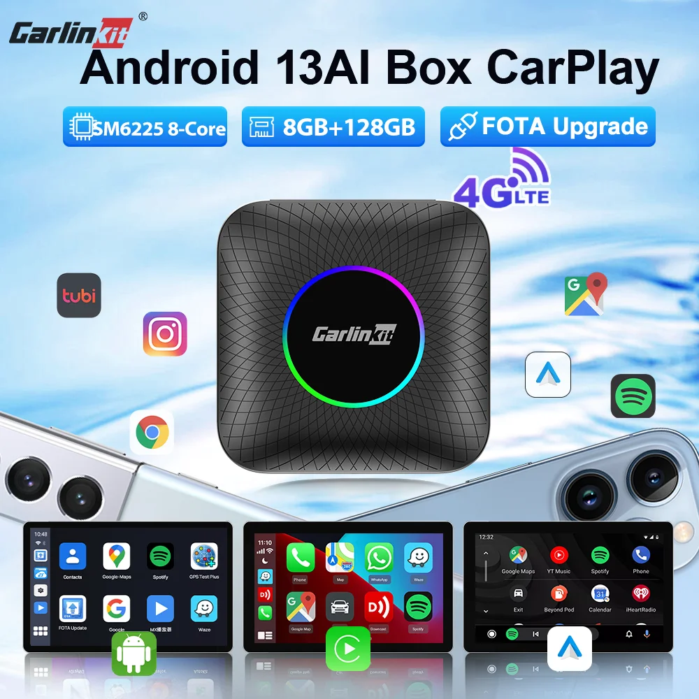 8GB+128GB CarlinKit Best Android13 CarPlay Car Ai Box LED/PLUS 