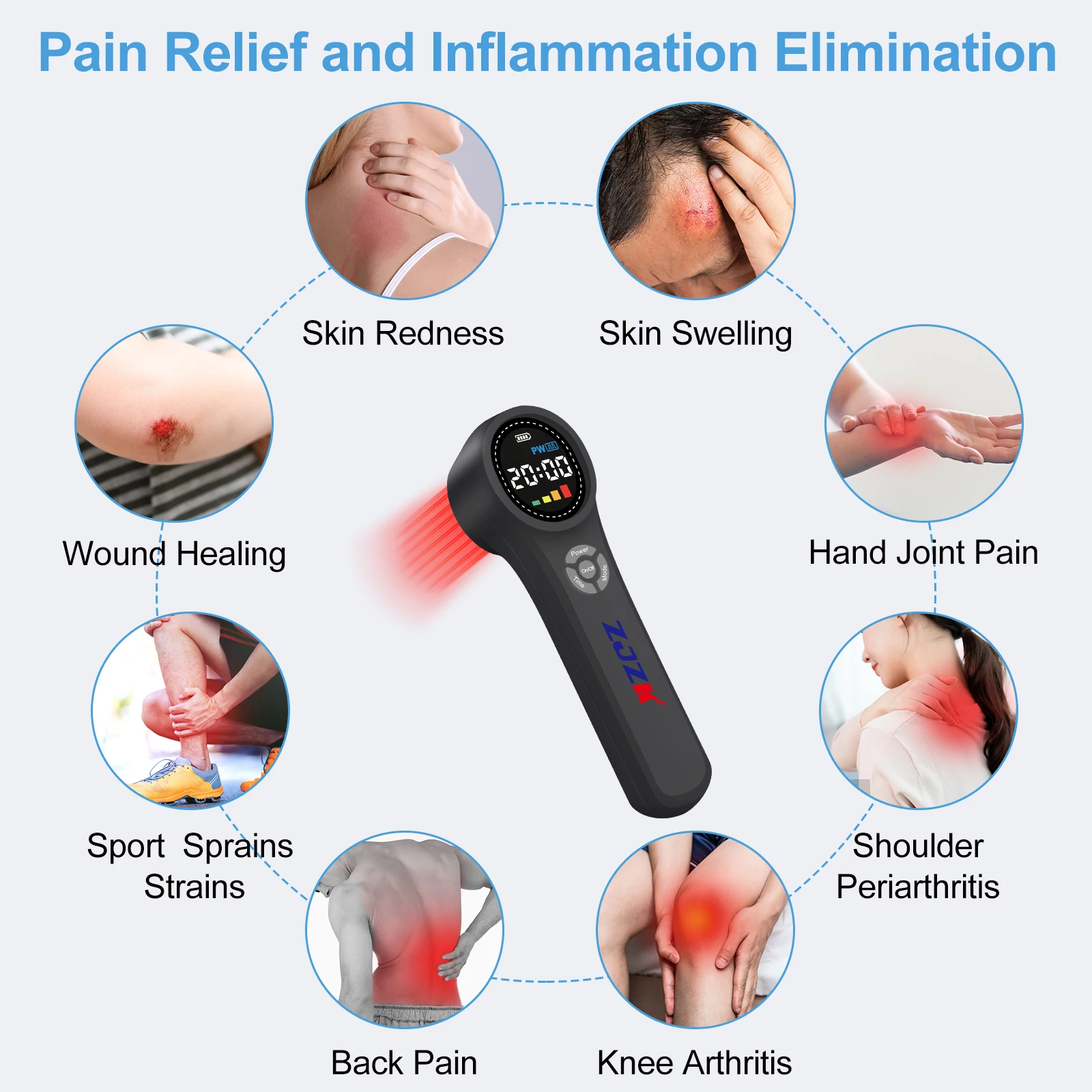 ZJZK Low Level Cold Laser Physiotherapy Device Arthritis Pain Relief 980nmx4 810nmx4 Infrared 650nmx16 Red Light Therapy Device