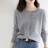 Spring Autumn Knitted Woolen Cardigan Women's Thin Loose Long Sve Button Coat Camere Loose Fit Sle Faion Outerwear