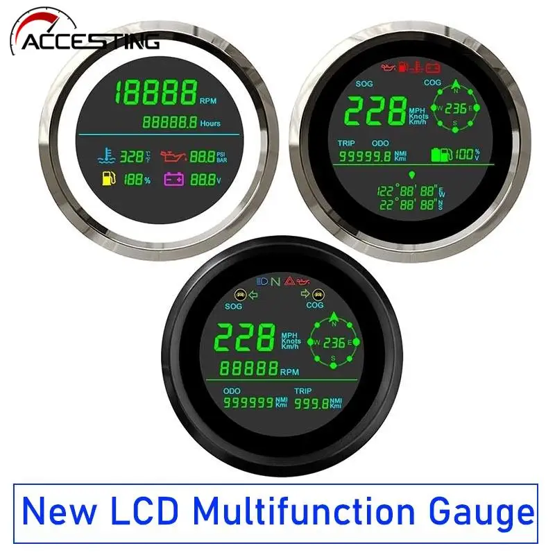 Lcd Multifunction Gauge Digital Gps Speedometer Rpm Tachometer Trip Odo