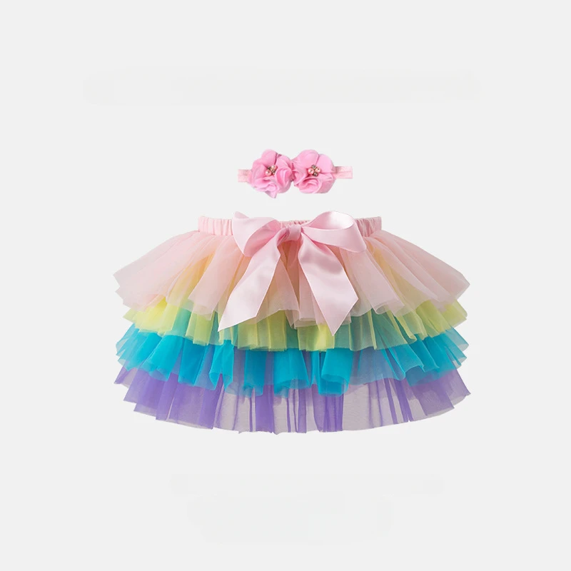 

Baby Girls Tulle Tutu Bloomers Infant Newborn Diapers Cover 2Pcs Short Skirts+headband Set Girls Skirts Rainbow Baby Skirt