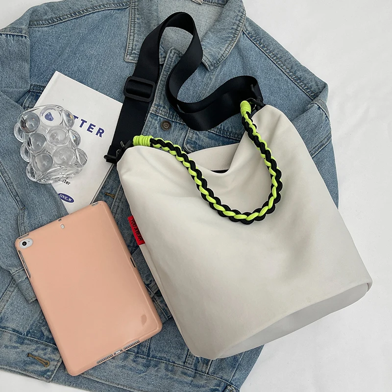 Sac seau en toile 2023 - Sac à main tissé pour femme - Grande capacité - Bandoulière - Pour voyage, shopping, décontracté_voghion.com