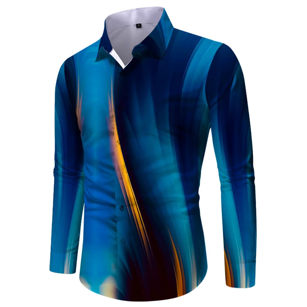 thumbnail image 1 of Camisas de manga larga con estampado 3D para hombre, camisas florales con solapa estampada, ropa de calle vintage informal ajustada para hombre, 1 of 5