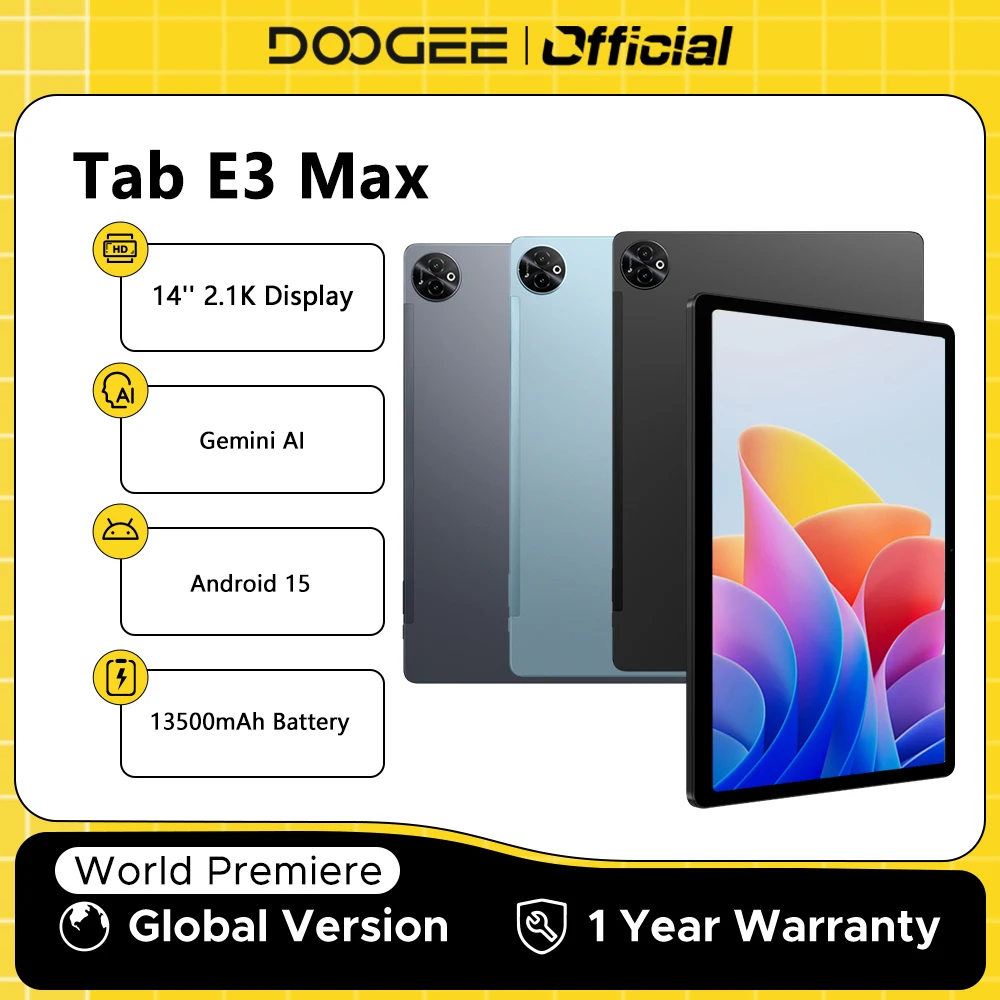 DOOGEE Tab E3 MaxタブレットPC Android 15 Gemini AIクアッド