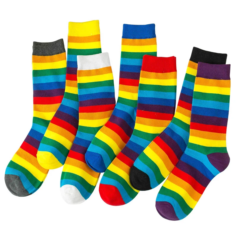 Colorful Rainbow Striped Cotton Sport Socks