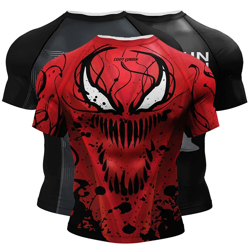 New Sports BJJ Boxing MMA T-shirt Short Sleeve Rashguard For Men MMA Shirts 3D Kickboxing Rash Guard Compression Gym Clothing sports apparel mens t shirt