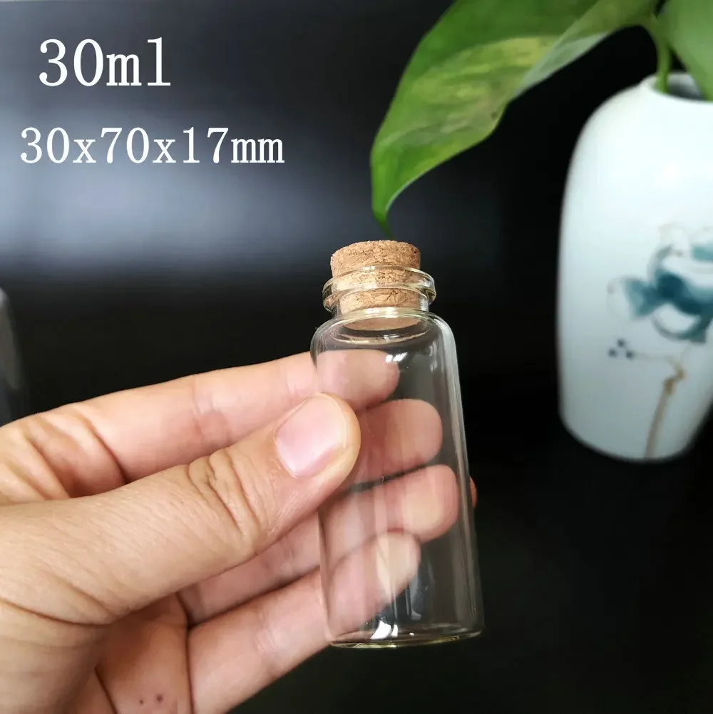 코르크 마개가 있는 유리 위싱 병, 공예품 표류 병, 장 DIY 보관 병, 30ml 30x70mm, 로트 당 30 개