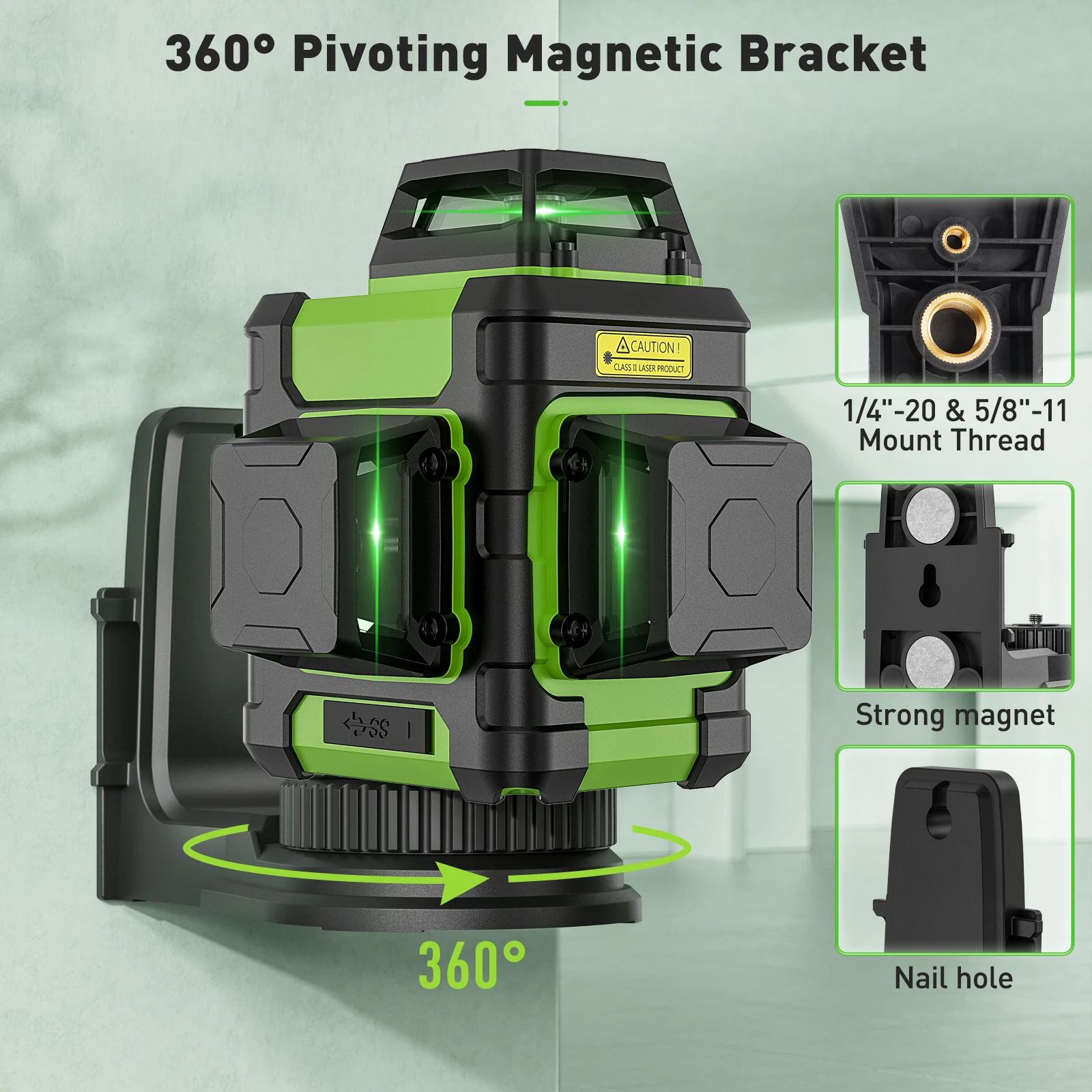 3D Laser Level Osram Green Beam Self-Leveling Cross Line Laser Level Tool Set Wi